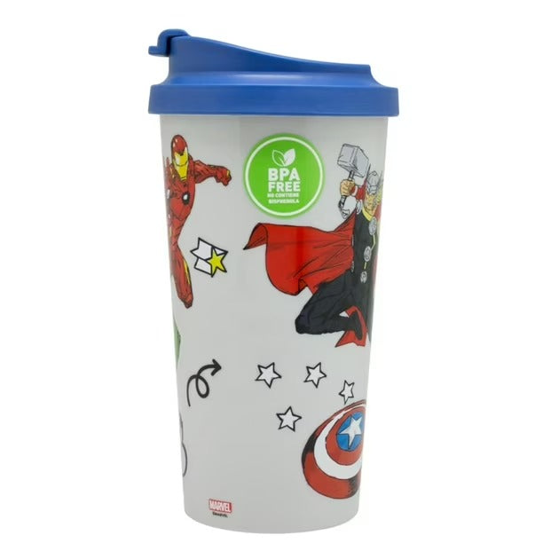 VASO MUG MARVEL AVENGERS CON TAPA AZUL – 475 ML | LIBRE DE BPA